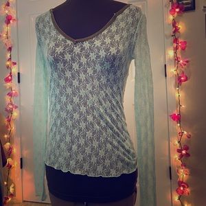 NWT! Free People light blue lacy long sleeve top size S